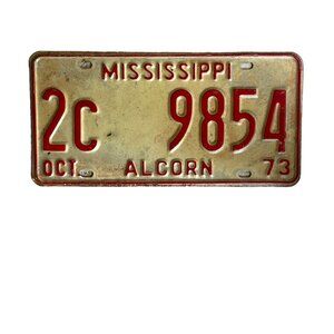 1973 Mississippi ALCORN COUNTY License Plate Vintage